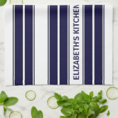 Benutzerdefinierter Text Navy Blue und White Strip Geschirrtuch (Gefaltet)