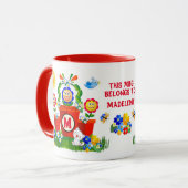 Benutzerdefinierter Text Niedlich Emoji-Blume Kid- Tasse (Vorderseite Links)