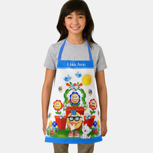 Benutzerdefinierter Text Niedlich farbige Emoji-Bl Schürze (Insitu)