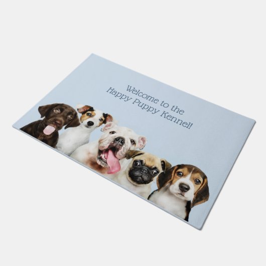 Benutzerdefinierter Text Niedlich Welpen Türmatte (Schrägansicht)