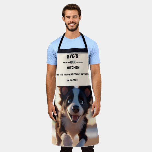 Benutzerdefinierter Text, niedlicher Schwarzweißhu Schürze (Getragen)