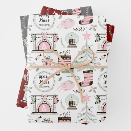 Benutzerdefinierter Text Niedliches Weihnachtsmust Geschenkpapier Set (Beispiel)