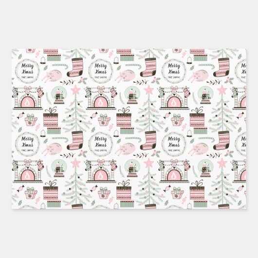 Benutzerdefinierter Text Niedliches Weihnachtsmust Geschenkpapier Set (Vorderseite)