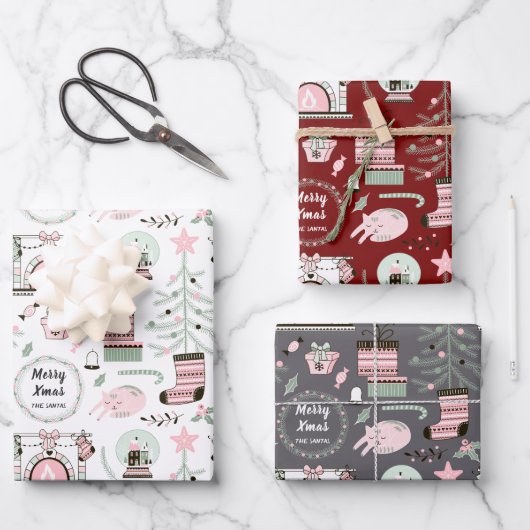 Benutzerdefinierter Text Niedliches Weihnachtsmust Geschenkpapier Set (Vorderseite)