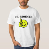 Benutzerdefinierter Text OK Boomer Gelbe Happy-Ges T-Shirt (Vorderseite)