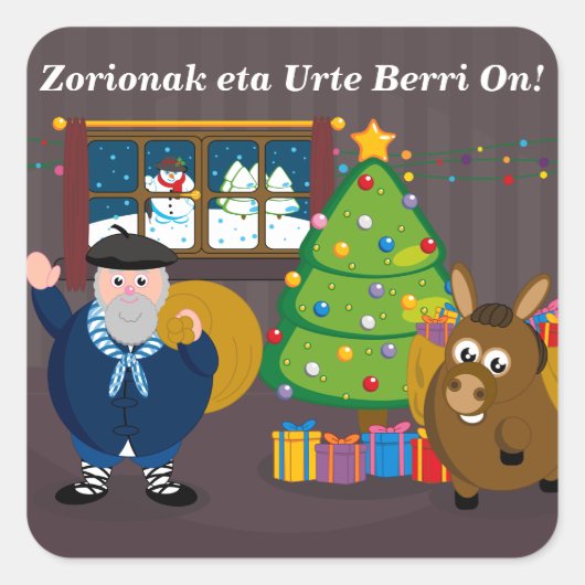 Benutzerdefinierter Text, Olentzero Navidad / Weih Quadratischer Aufkleber (Vorderseite)