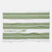 Benutzerdefinierter Text Olive Green und White Str Geschirrtuch (Horizontal)