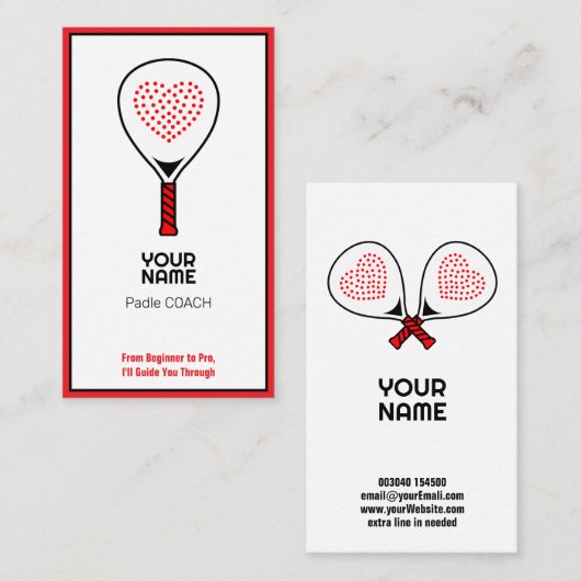 🎾 Benutzerdefinierter Text, Padel Coach Visitenkarte (Vorne/Hinten)