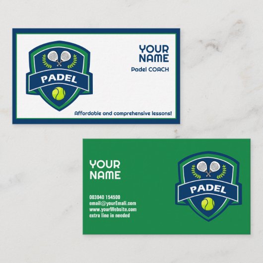 🎾 Benutzerdefinierter Text, Padel Coach Visitenkarte (Vorne/Hinten)