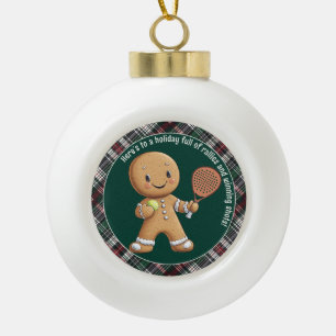 🎾 🎄 benutzerdefinierter Text, Padel Powered Chri Keramik Kugel-Ornament