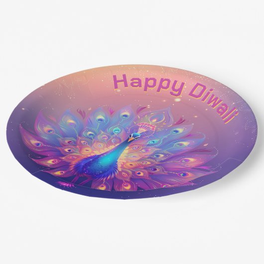 Benutzerdefinierter Text, Peacock Party Diwali Pla Pappteller (Schrägansicht)