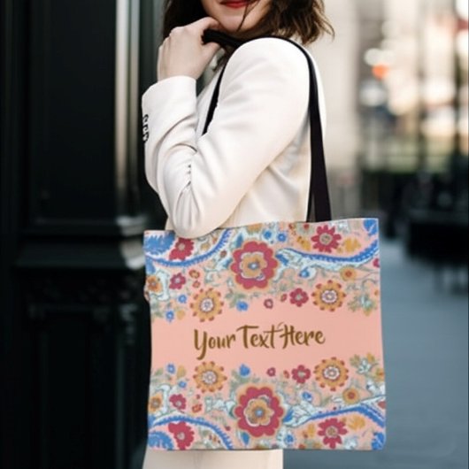 Benutzerdefinierter Text Personalisiert floral Vin Tasche