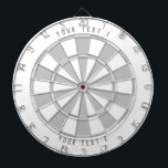 Benutzerdefinierter Text Personalisiert Graustufen Dartscheibe<br><div class="desc">Weiße,  hellgraue und mittelgraue Dartplatine mit eigenem Text oben und unten gebogen.</div>