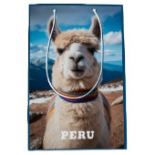 Benutzerdefinierter Text Peru Llama Mittlere Geschenktüte (Vorderseite)