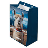 Benutzerdefinierter Text Peru Llama Mittlere Geschenktüte (Rückseite Schrägansicht)