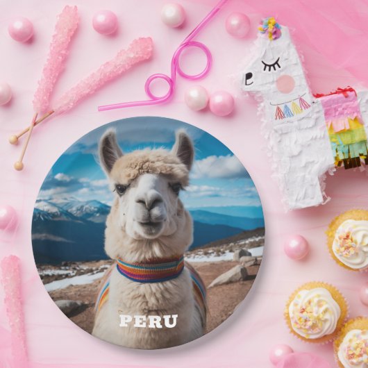 Benutzerdefinierter Text Peru Llama Pappteller (Party)