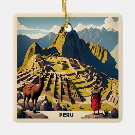 Benutzerdefinierter Text Peru Machu Picchu Keramikornament (Vorderseite)