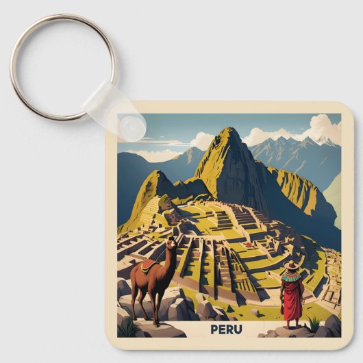 Benutzerdefinierter Text Peru Machu Picchu Schlüsselanhänger (Vorderseite)