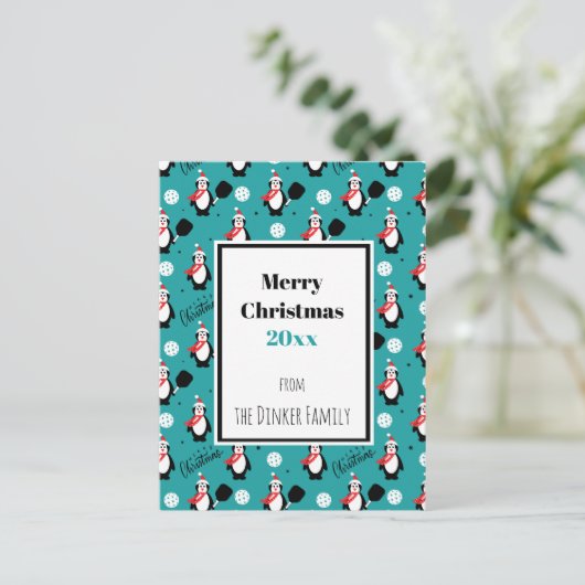 🐧 Benutzerdefinierter Text 🐧 Pickleball Frohe We Postkarte (Stehend Vorderseite)