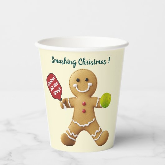 Benutzerdefinierter Text Pickleball Gingerbrot Del Pappbecher (Vorderseite)