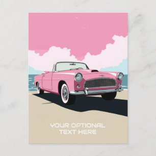 Benutzerdefinierter Text Pink Classic Car Postkarte