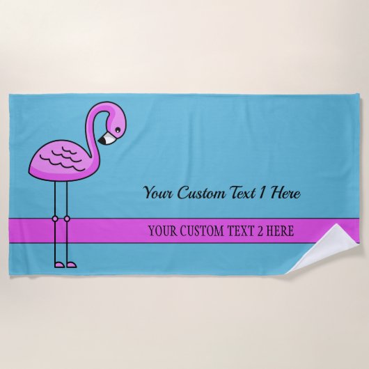 Benutzerdefinierter Text Pink Flamingo Badetuch (Vorderseite)