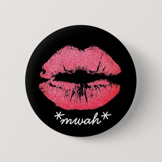 Benutzerdefinierter Text Pink Lipstick Kiss Lip Ma Button (Vorderseite)