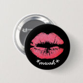 Benutzerdefinierter Text Pink Lipstick Kiss Lip Ma Button (Vorne & Hinten)