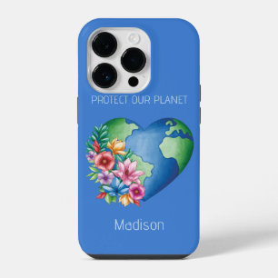 Benutzerdefinierter Text Planet Erde Herz iPhone 14 Pro Hülle
