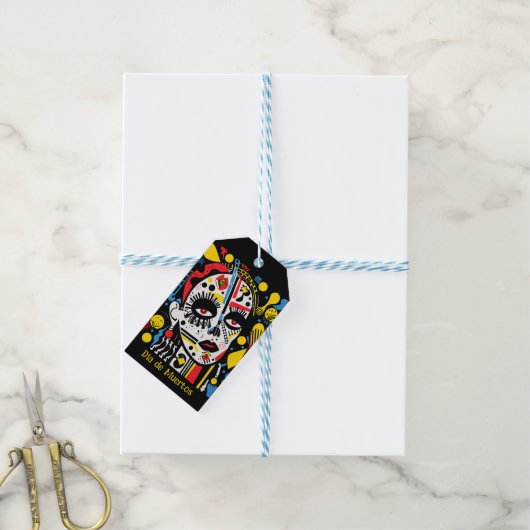 Benutzerdefinierter Text 💀 Pop Art Calavera Geschenkanhänger (Mit Garn)