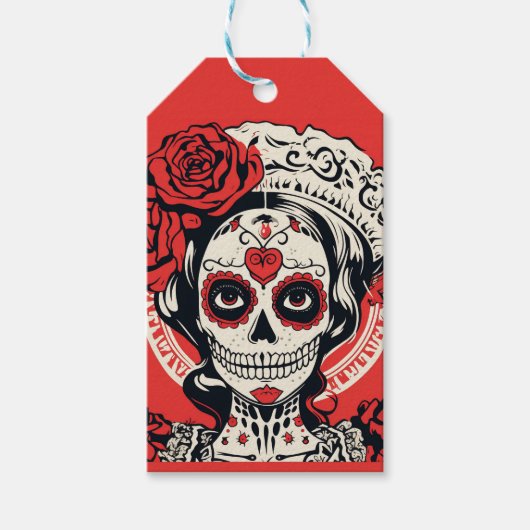 Benutzerdefinierter Text 💀 Pop Art Calavera Rot & Geschenkanhänger (Vorderseite)