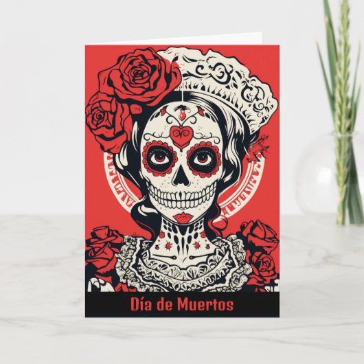 Benutzerdefinierter Text 💀 Pop Art Calavera Rot & Karte (Vorderseite)