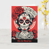 Benutzerdefinierter Text 💀 Pop Art Calavera Rot & Karte (Gelbe Blume)