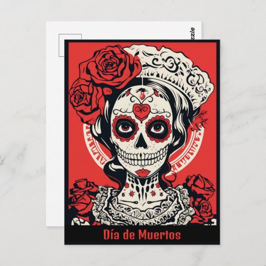 Benutzerdefinierter Text 💀 Pop Art Calavera Rot & Postkarte (Vorne/Hinten)