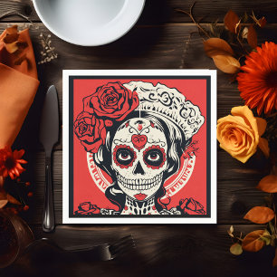 Benutzerdefinierter Text 💀 Pop Art Calavera Rot & Serviette