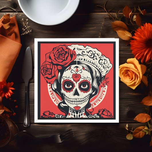 Benutzerdefinierter Text 💀 Pop Art Calavera Rot & Serviette