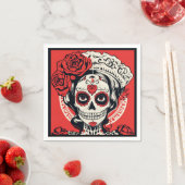 Benutzerdefinierter Text 💀 Pop Art Calavera Rot & Serviette (Beispiel)