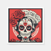 Benutzerdefinierter Text 💀 Pop Art Calavera Rot & Serviette (Vorderseite)