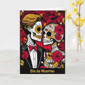 Benutzerdefinierter Text 💀 Pop Día de Muertos Karte (Gelbe Blume)