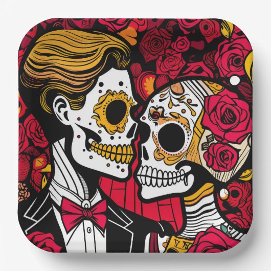 Benutzerdefinierter Text 💀 Pop Día de Muertos Pappteller (Vorderseite)