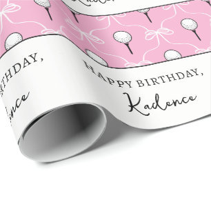 Benutzerdefinierter Text Preppy Pink Weiße Schleif Geschenkpapier