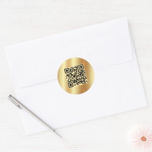 Benutzerdefinierter Text QR-Code Gold Hochladen de Runder Aufkleber (Umschlag)