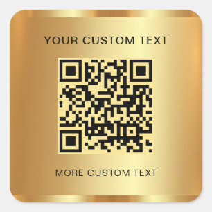 Benutzerdefinierter Text QR-Code Vorlage Gold Look Quadratischer Aufkleber