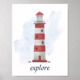 Benutzerdefinierter Text Red White Lighthouse Naut Poster