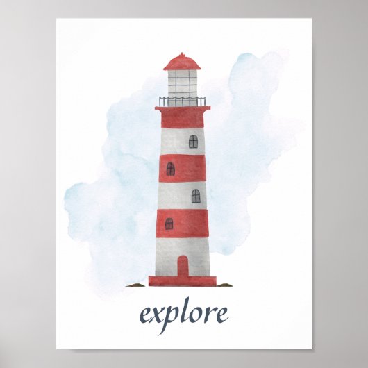 Benutzerdefinierter Text Red White Lighthouse Naut Poster (Vorne)