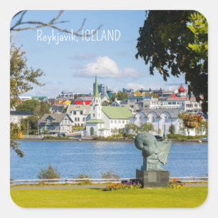 Benutzerdefinierter Text Reykjavik, Island Quadratischer Aufkleber