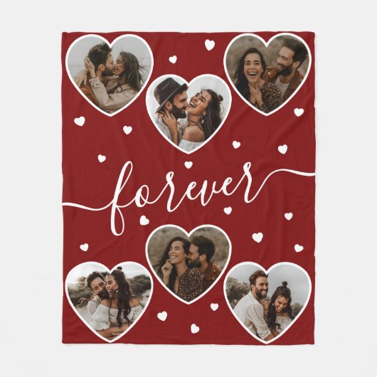 Benutzerdefinierter Text Romantische Herzfotolage Fleecedecke (Vorderseite)