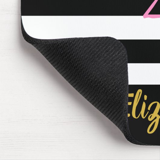 Benutzerdefinierter Text rosa Flamingo auf Schwarz Mousepad (Ecke)