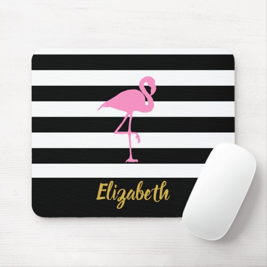 Benutzerdefinierter Text rosa Flamingo auf Schwarz Mousepad (Mit Mouse)