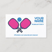 Benutzerdefinierter Text rosa und blau Pickleball Visitenkarte (Vorderseite)